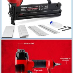 🔥Brand new🔥 Pneumatic Brad Nailer, 18 GA, 2 in 1 Nail Gun and Crown Stapler, with 400pcs Nails/ 300pcs Staples, for Carpentry, DIY Project, Woodwork
