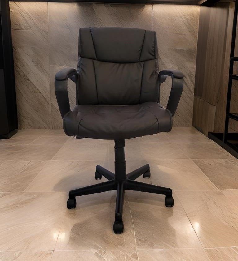 Mid Back Faux Leather Adjustable Height Office Chair in Black (Read the info first)