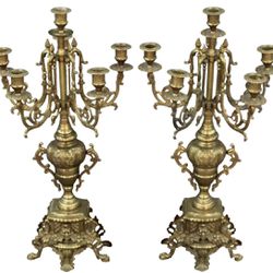 Set Of two - Brevettato brass candelabra. 5 Candle arms