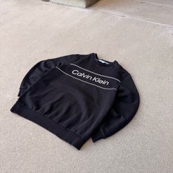 Calvin Klein Black Sweatshirt Spell Out Logo Soft Fleece Pullover Mens Medium