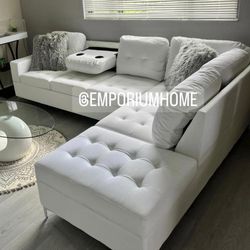 White Modern Faux Leather Sofa Sectional 🔥Financing Available 