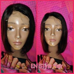 10" Brazilian Virgin Red Black Bob Straight Human Hair Wig 