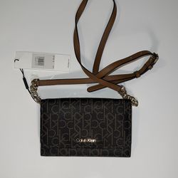 Calvin Klein Signature Logo Crossbody Wallet on Chain Brown – NEW w/ Tags