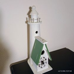 Rustic 15in Wooden lighthouse birdhouse decor