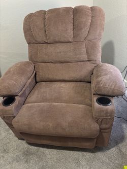 Brown Fabric POWER LIFTReclining Sofa with Cup Holders