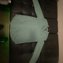 American Living Green Checkered Striped Button Shirt 