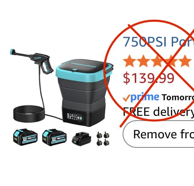 New 750PSI Portable Pressure Washer Cordless, 4.5Gal Tank, 4 Adjustable Pressure Electric Power Washer with 2x5.0Ah Battery & Quick Charger, 5-in-1