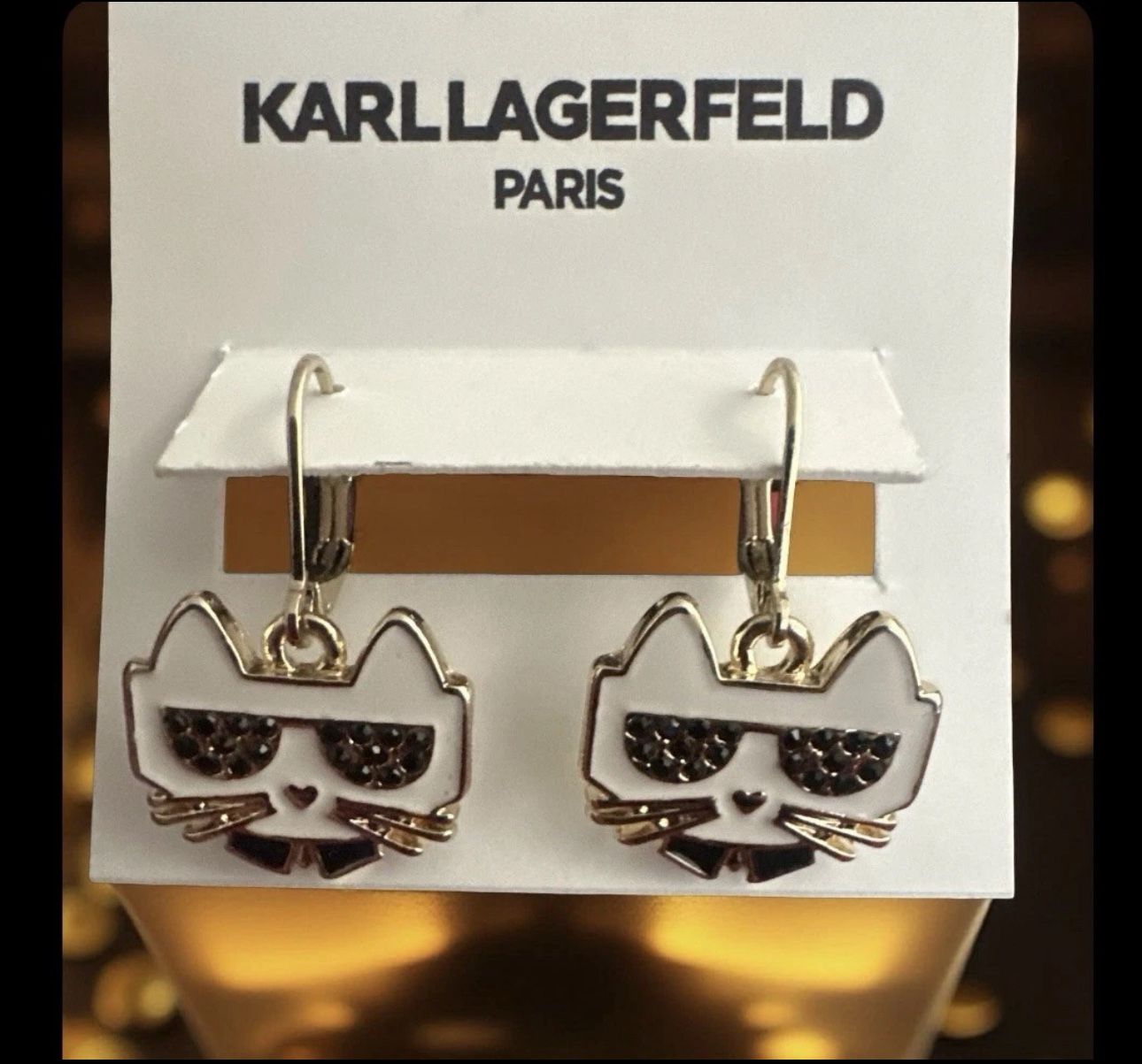 KARL LAGERFELD PARIS Gold-Tone Color Pavé Choupette Drop Earrings