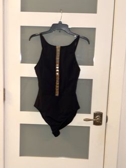 Bleu Rod Beattie Swimsuit One Piece Twister Lace Down BLK Beige size 12