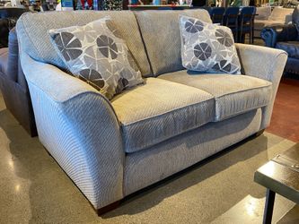 Neutral Wide Arm Loveseat w/ Pillows