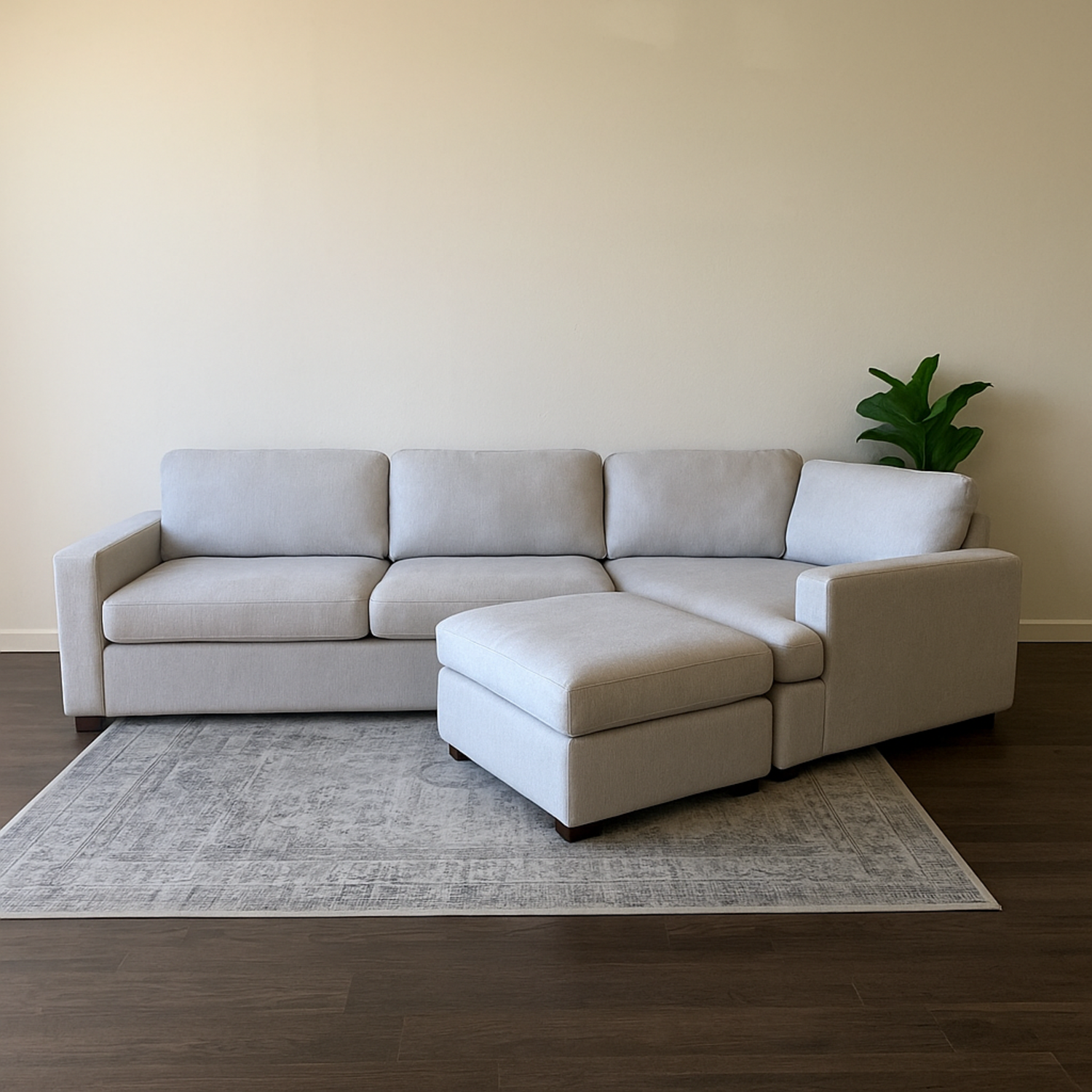Large Thomasville Ezra Gray Angled Sectional Couch with Ottoman