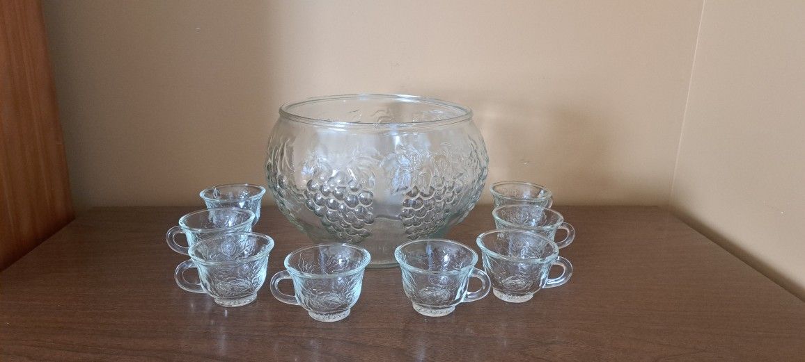 Vintage Glass Punchbowls And Cups