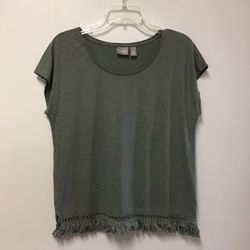 Women’s CHICO’S Cotton/modal Olive green pull over top with bottom French… Size-1 =med/8