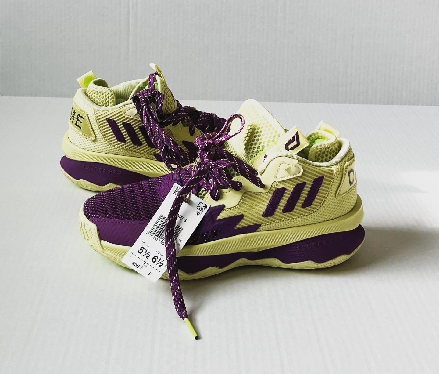 Adidas Dame 8 Yellow Tint / Glory Purple / Signal Green Men’s Size 5.5