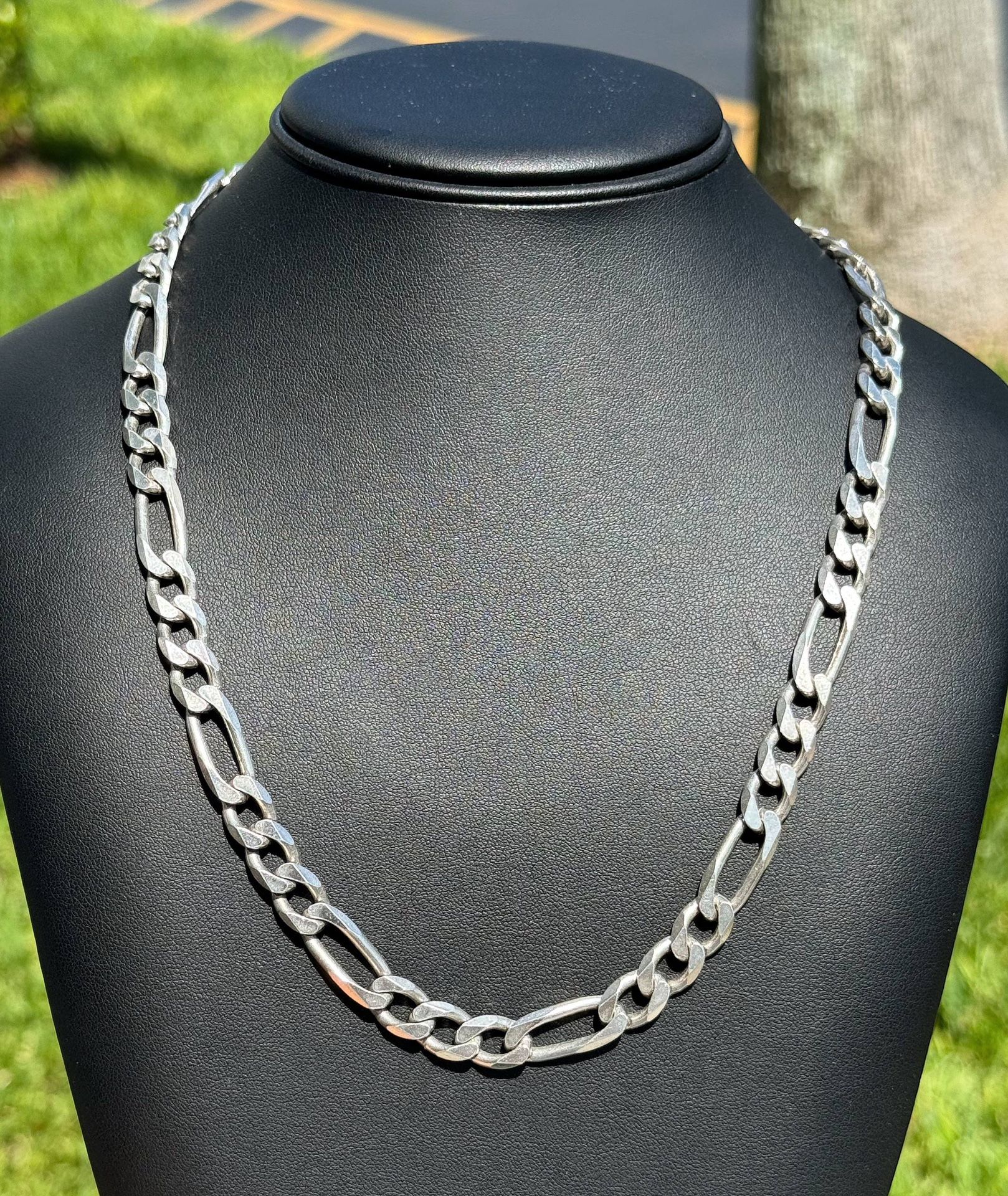 Vintage Jewelry .925 sterling silver Figaro link chain necklace 21.75โ 9.50mm