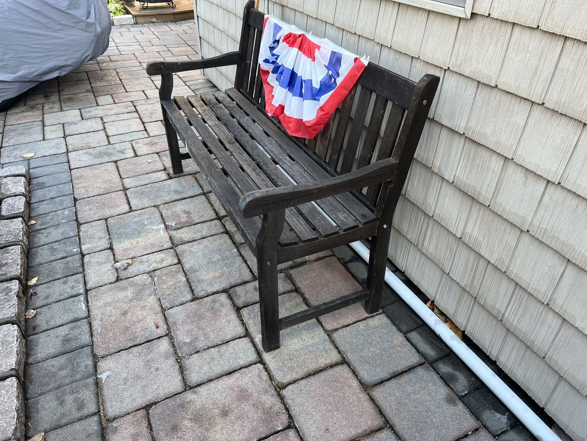 2 Wood Benches With Green Cushions 