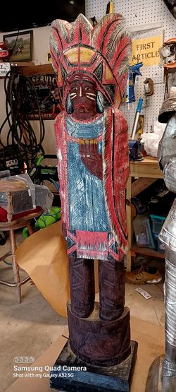 Vintage 5 Foot Original  Pine Wood Indian Cigar Store Display