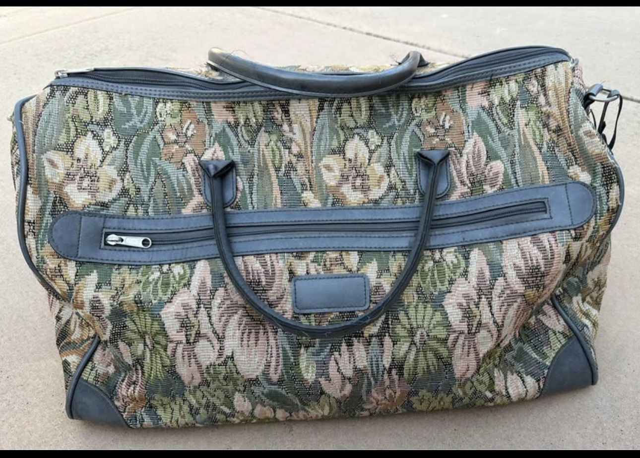 Vintage Floral Tapestry Jaguar Style Duffle Bag