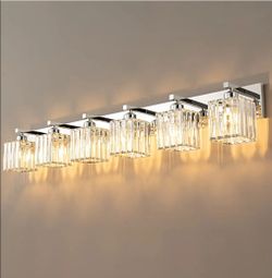 #3190- Modern 6-Light Chrome Crystal Bathroom Vanity Light Fixtures