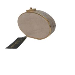 Stephanie Oval Shaped Handbag Purse Black, Beige, Silver