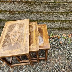 Early 20th century vintage antique wood stacking tables need work but beautiful