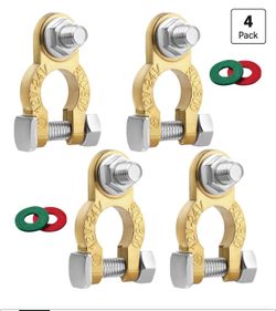Conectores de terminal de batería 2 pares, terminales de batería M8 x 21mm tornillo, extremos de cable de batería de cobre puro con almohadilla antico