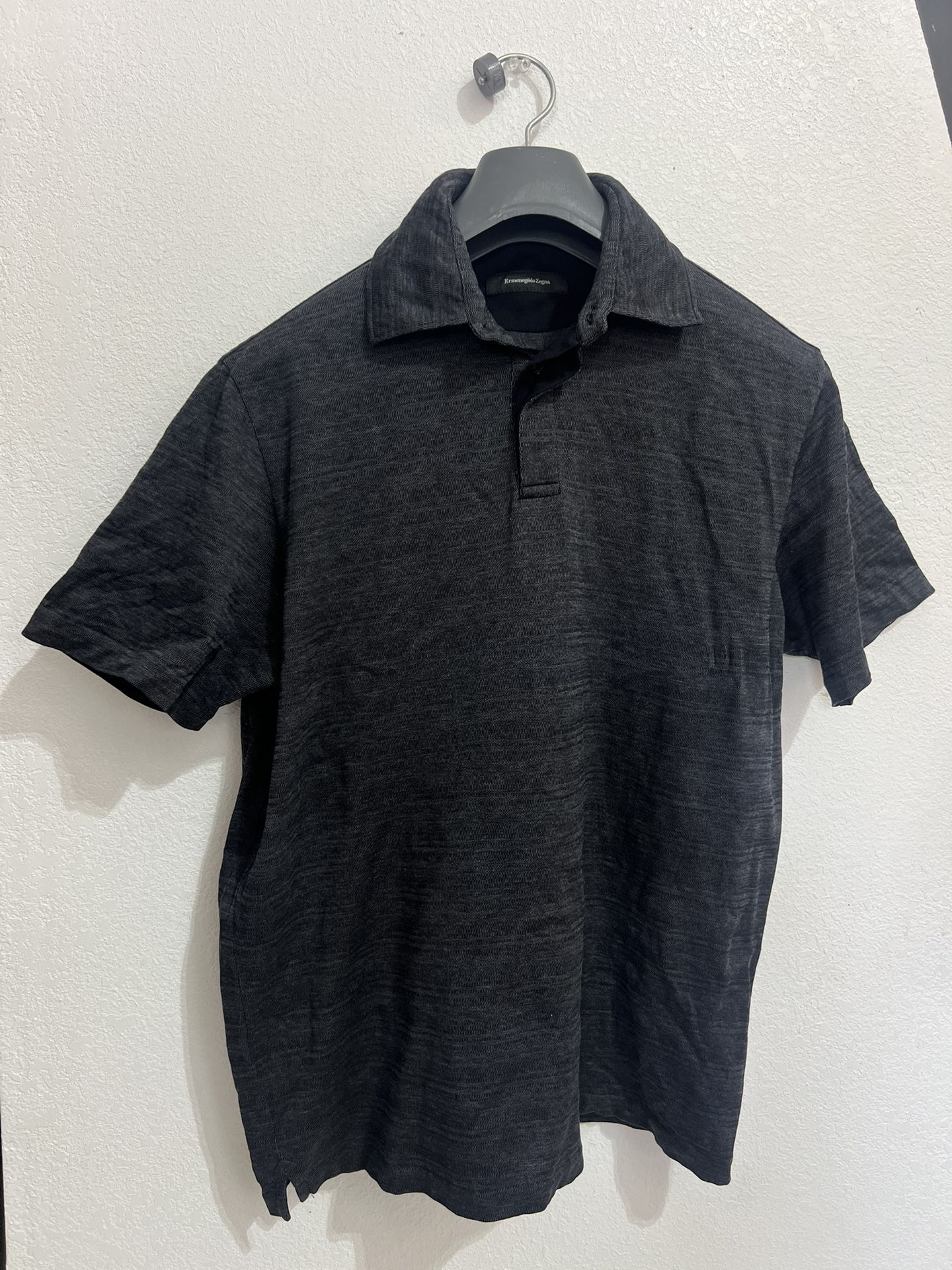 Ermenegildo Zegna Polo Shirt Mens M Luxury Charcoal Gray Short Sleeve