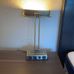 Brass Desk/Night Stand Lamp With Power Outlet
