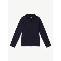 Justice Girls’ Uniform Long Sleeve Polo – 100% Cotton School Shirt with Button Placket & Ribbed Collar, L (12/14) Blue