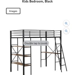 Euroco Twin Size Metal Loft Bed with X 3-Tier Shelves and Built-in Desk
