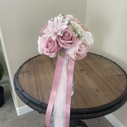 Pink And White Wedding Bouquet 9 Inches 