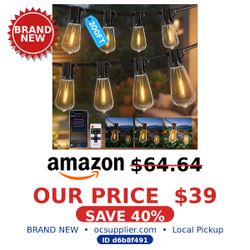 200FT Outdoor String Lights with App & Remote, 60 Shatterproof Bulbs (New)