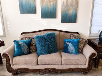 Beige Upholstered Living Room Sofa