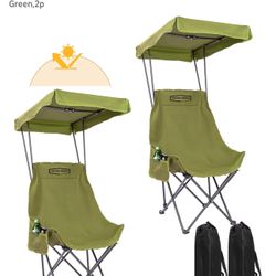 2 pack green YOUNG WOOD Portable Camp Chair Beach park Shade Canopy Fold Light Oversized game sport 