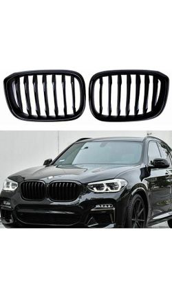 Black Performance Style Kidney Grille Compatible with X3 X4 2018-2021 G01 G02 Front Hood Grill Insert Replacement(2pc set Gloss Black Single Slat)