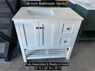 36" Bathroom Vanity with Engineered Carrara Countertop & Solid Wood & Plywood Cabinet  # 3466