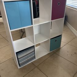 9-Cube Storage Shelves w/ Fabric Bins – White (Great Condition) $120 OBO