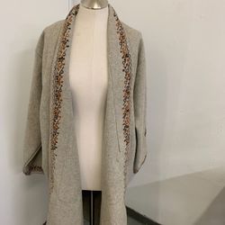 New Pashmina Pure Wool Free Size Coat, Hand Embroidered Shacket Shawl 