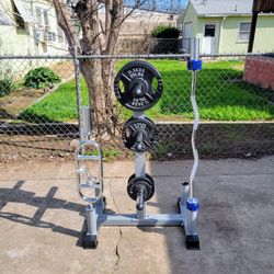Olympic Weight Plate Rack+Curl Bar+ Cast Plates+Tricep Bar+Clamps NEW