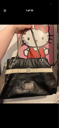 Guess Black Croc-Embossed Shoulder Bag