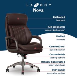 Nova Executive Office Chair - Ergonomic High Back Desk Chair with AIR Lumbar Support - Comfortable ComputerChair for Home Office - Vegan Leather - Bro