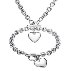 New Heart Chain Necklace 18inch+ Heart Bracelet 8inch for Women Girls Hearts Pendant Toggle Charm Jewelry Set Stainless Steel Silver