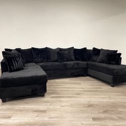 (NEW IN BOX)- XL Black Sectional With Pillows Finance Available $39 down pmt only!!