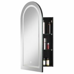 Arched Medicine Cabinet with LED Light Black Wall-Mounted Mirror with Storage