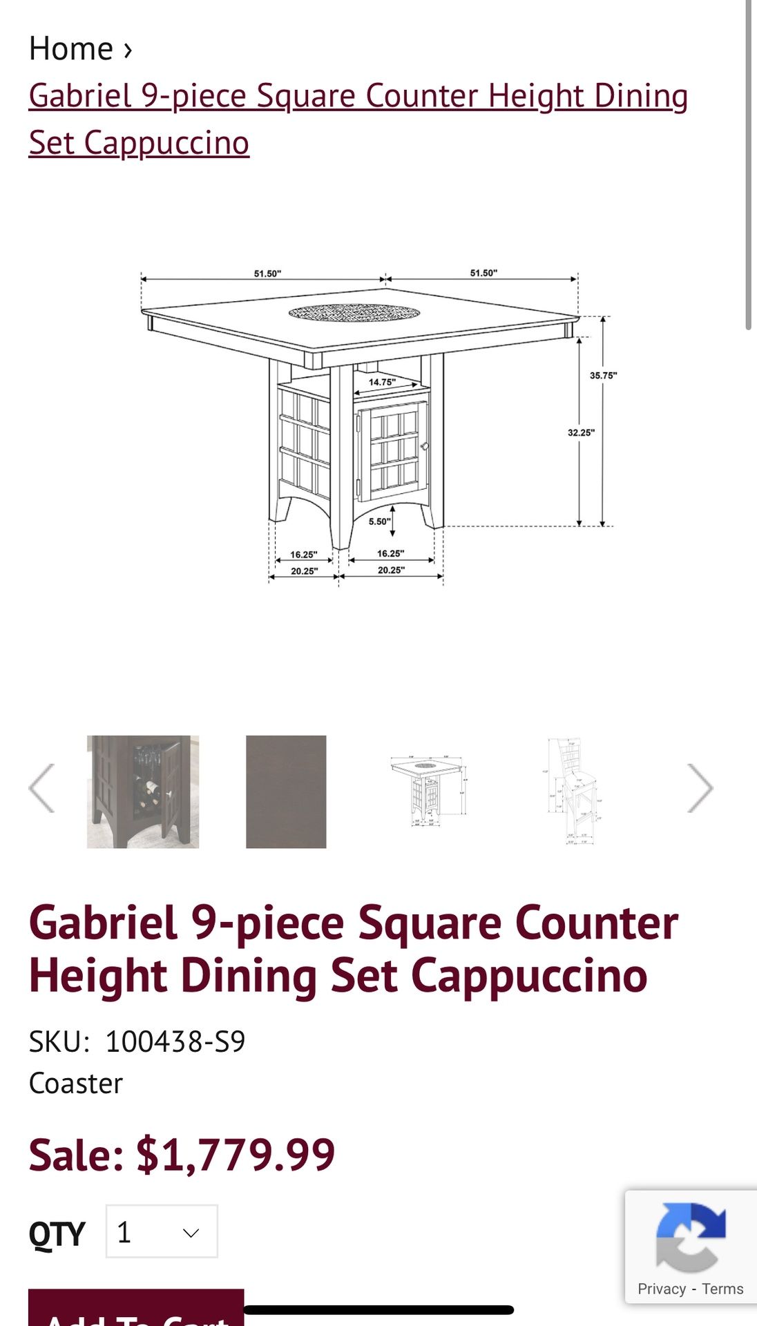 Counter Height Dining Room, Table, And Chairs