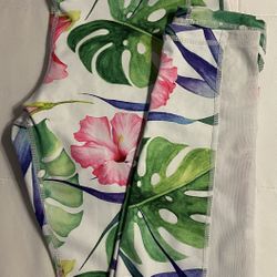 Womens Junios JRS L/Large SEED the Abel Flower Print White Yoga Pants Leggings w/Mesh 