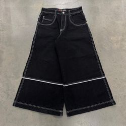 Kikwear Black Jeans 34" opening goth rave emo pants wide leg