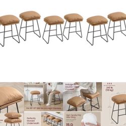 Bar Stools Set of 6.  Lbc115k01 Counter Height Bar Stools, Leather Counter Stools Barstools with Soft Cushion and Metal Sled Legs, 25.6 In