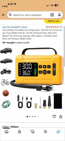 Portable Air Compressor Tire Inflator 160 PSI with 8000mAh Battery (Yellow)