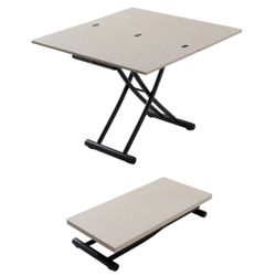 36” Light Gray (Wood Grain) Convertible Dining Table / Coffee Table w/ Black Metal Frame by "Expand Furniture"  [OPEN BOX/ Display] **Retails for $795